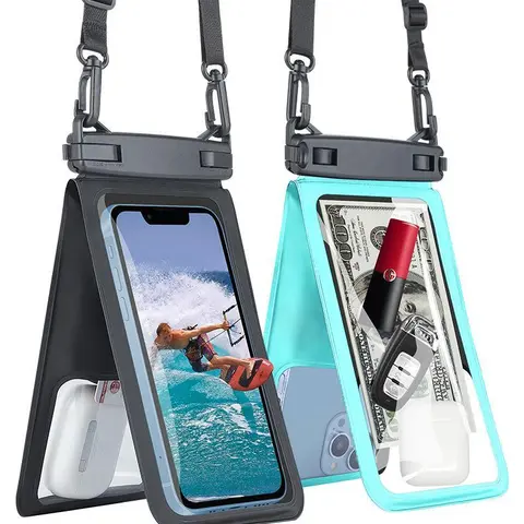 HOLDNEAR Dual Pocket Waterproof Phone Pouch - Clear Touchscreen Dry Bag with Strap for Beach Cruise & Swimming