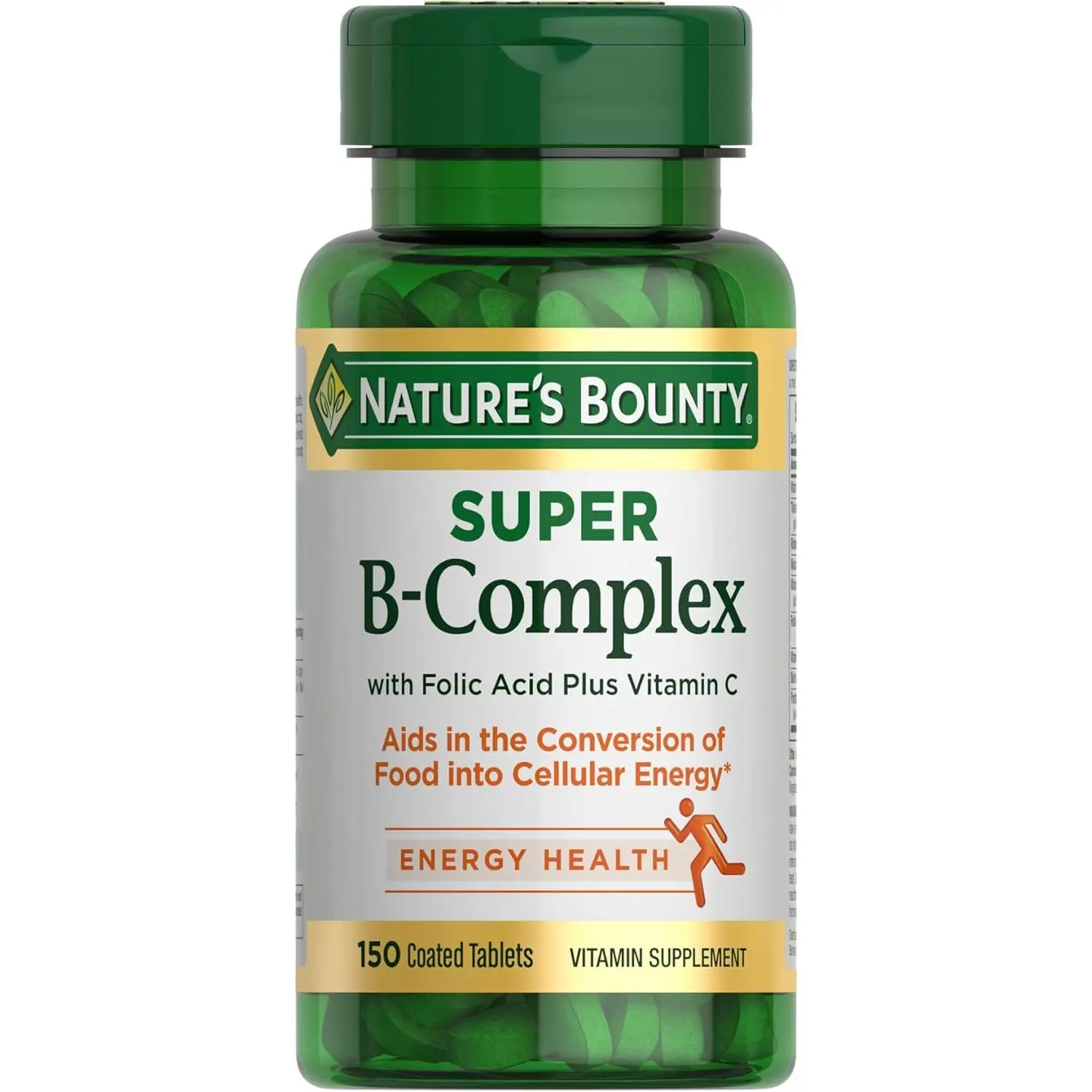 Super B Complex Vitamin Supplement with Vitamin C & Folic Acid | High Potency Energy, Brain & Immune Support | Nervous System & Metabolism Booster | Daily Health Pills for Men & Women