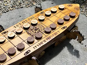 Viking Daldos Board Game: Solid Pine, Bone Dice, Runes