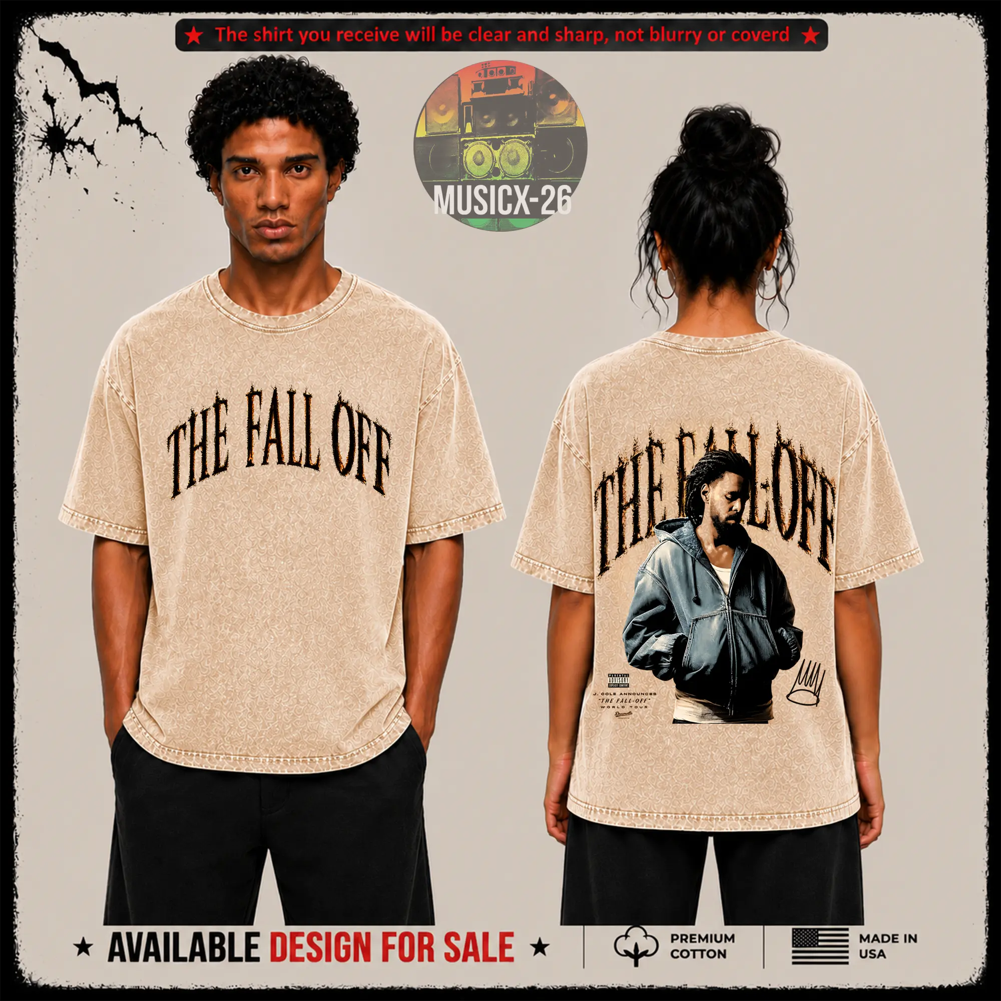 J. Cole - The Fall-Off World Tour 2026 Unisex Premium Acid Washed 100% Cotton T-Shirt, Dreamville Fits, The Fall-Off Album Jermaine Lamar Cole Fan Graphic Tee, Cole World Music Fan Merch Shirt