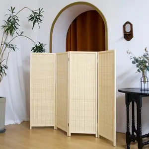 4 Panel Short Panel Divider Screen,3.95 FT Tall  Room Divider Folding  Screen,Short Panel Divider Freestanding Room Divider for Room Seperation,Beige
