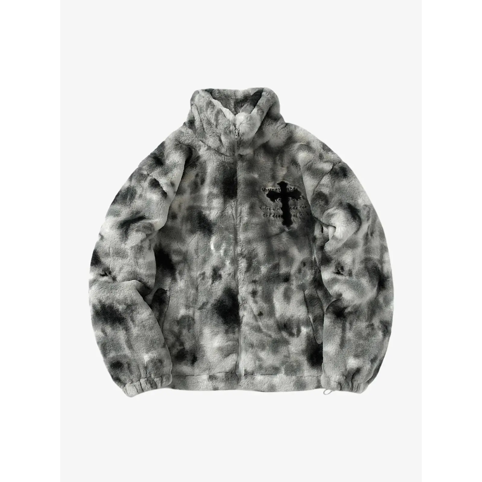 Thesupermade Faux Lambswool Tie-Dye Urban Jacket | Heavy Duty High Neck Loose Fit Winter Streetwear Coat Men Women
