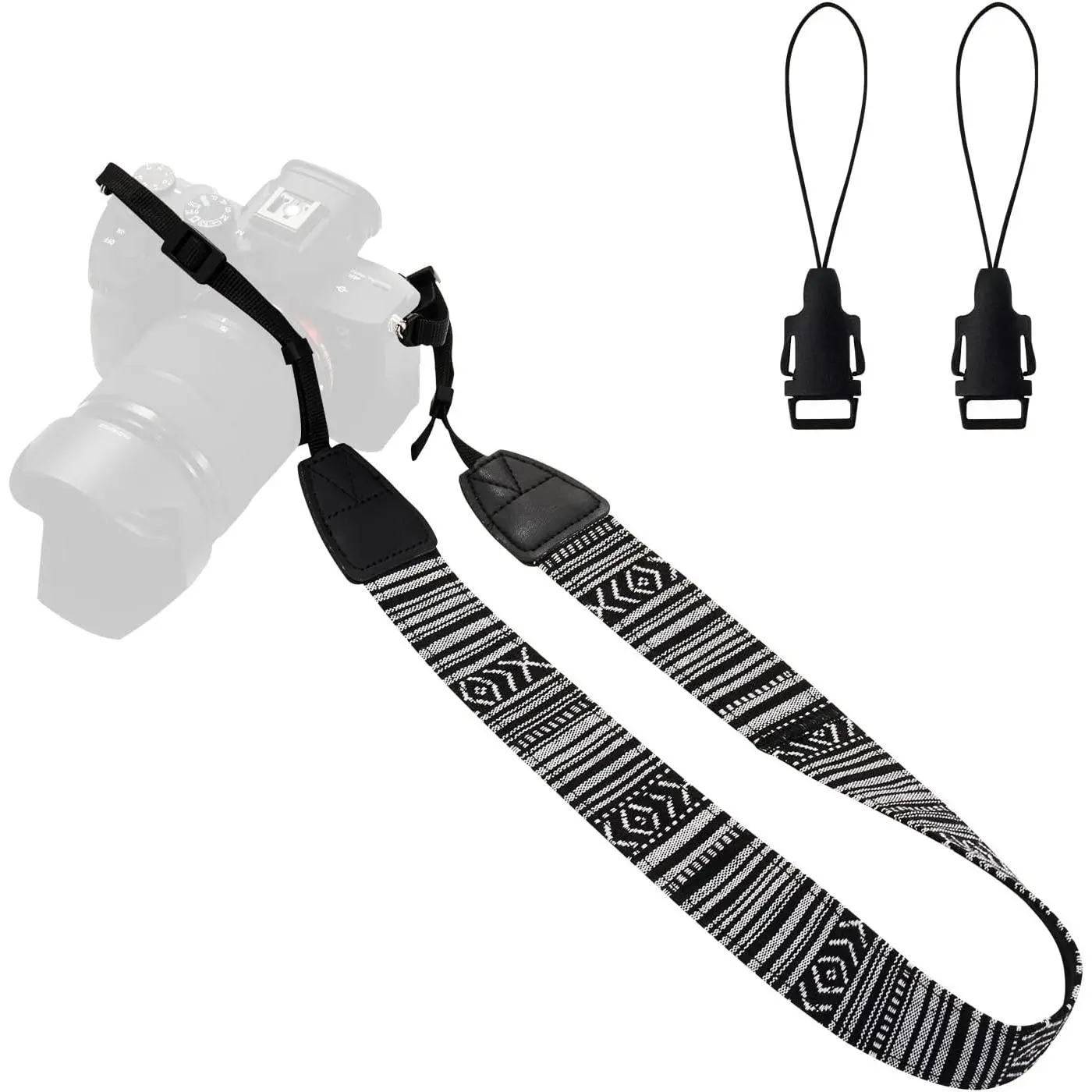 P-CLC05 Adjustable Fabric Camera Neck & Shoulder Strap with Elastic Section, Quick-Release Plastic Quick Buckle, Camera Accessories for DSLR, SLR, Binoculars, Rangefinders, Anti-Slip Layer, Neck Strap