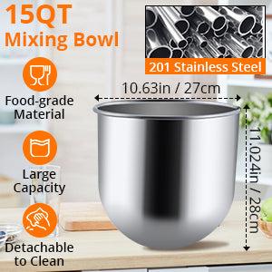 【Christmas Deal】GARVEE Commercial Food Mixer in 10QT and 15QT sizes, featuring a professional large stand mixer design with 3-speed adjustable settings, heavy-duty electric dough mixing, industrial-grade steel bowl and dough hooks for restaurant use