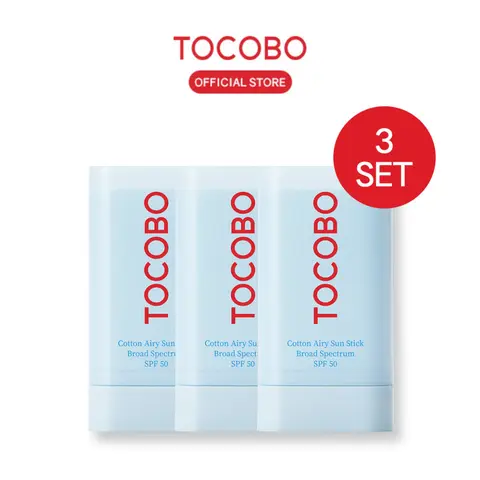[TOCOBO Official] 3 Pack Cotton Airy Sun Stick Broad Spectrum SPF50 | Non-Sticky Matte Finish Sun Protection for Face and Body Sunstick Protector solar en barra FPS 50