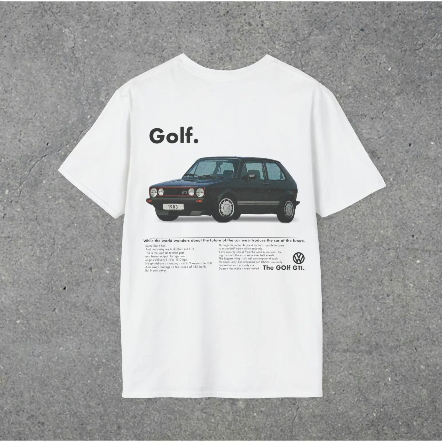 Vintage Car Graphic Volkswagen Golf Mk1 GTI T-Shirt All Size