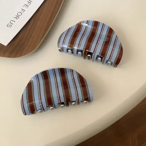 Blue Coffee Striped Hair Claw Clip, Vintage Style Hair Accessory for Girls, All Season Casual Headband, All Seasons Hair Clip, Super Cute Clips, Cute Hair Accessories, 1 Piece