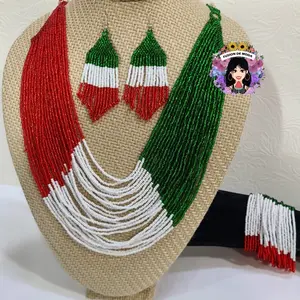 Set collar aretes y pulsera tricolor en Chaquira
