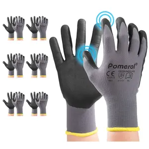 Spring Pomerol Basics Micro Foam Nitrile Coated Gloves, Outdoor Sports Gloves, Work Gloves, Protective Gloves, Nylon Lining Fiber, Touch Screen, 3/6/12 Pack, Suitable for Garden, Car Repair, Renovation, Factory