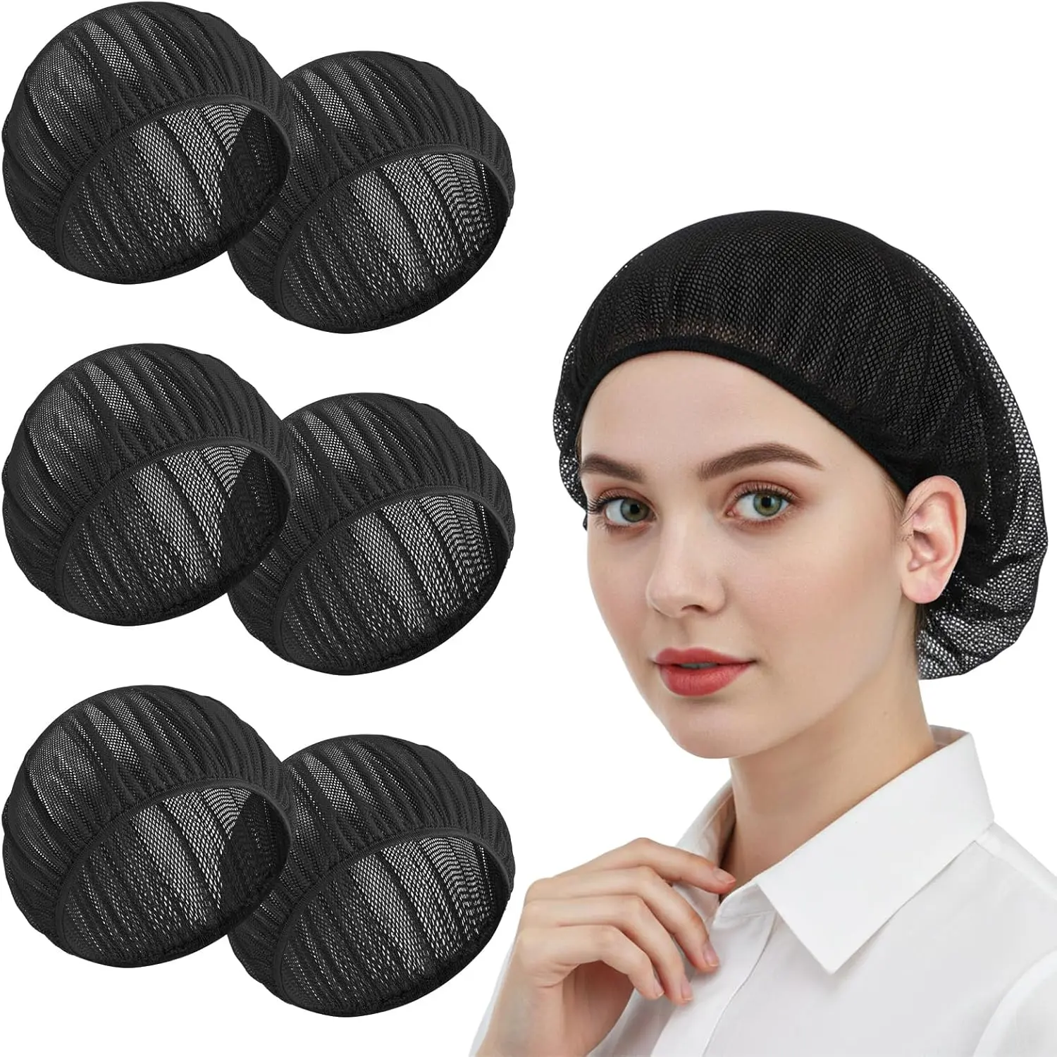 6 Pcs Black Chef Hats for Women, Lightweight Cotton Cooking Hair Covers with Breathable Mesh and Adjustable Elastic Band for Food Service