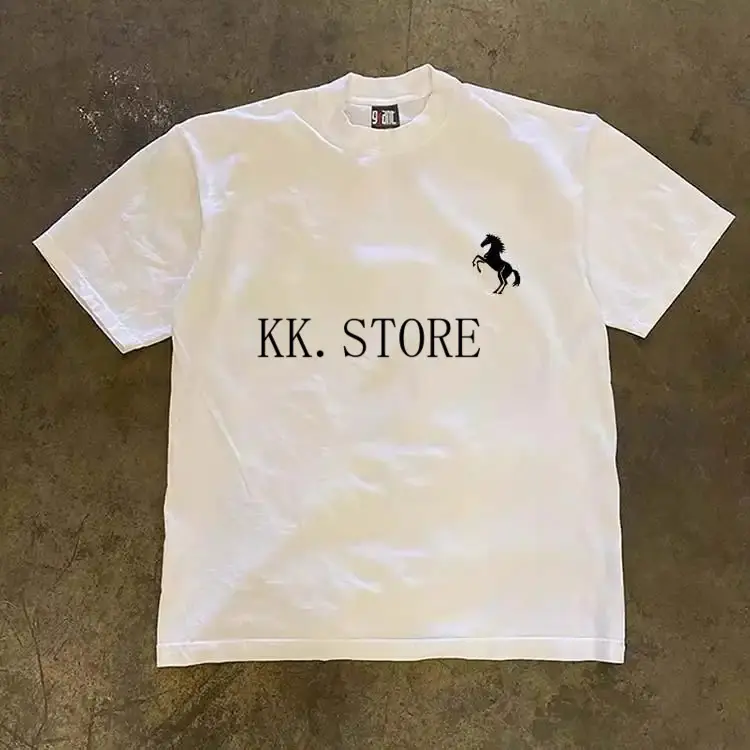 Korean Minimalist Sporty Pony Graphic T-Shirt | Retro Streetwear Tee | 100% Cotton Unisex Short Sleeve Top | Trendy Casual Fashion Shirt for Men & Women | SKU pokjnhgbvu