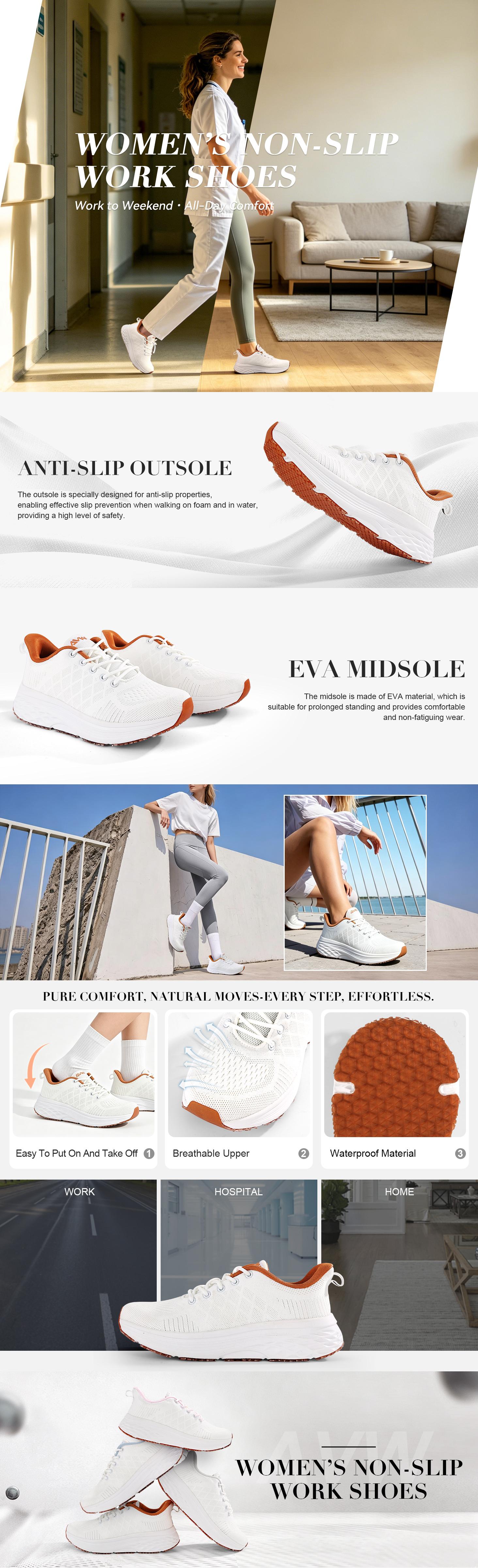 Lightweight Cushioned Nurse Sneakers, Non Slip Waterproof Work Footwear for Medical Workers Kitchen Food Service
