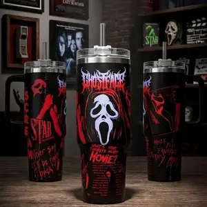 Ghostface Scream 7 Inspired Tumbler, Horror Movie Custom Cup, 40oz 20oz Stainless Steel Travel Mug, Insulated Drinkware With Handle Or No Handle, Scary Aesthetic Gift For Horror Fans