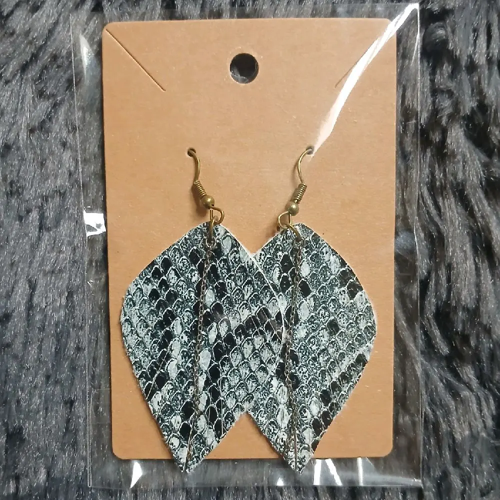 Snake Skin Faux Leather Earings with Elegant Chain