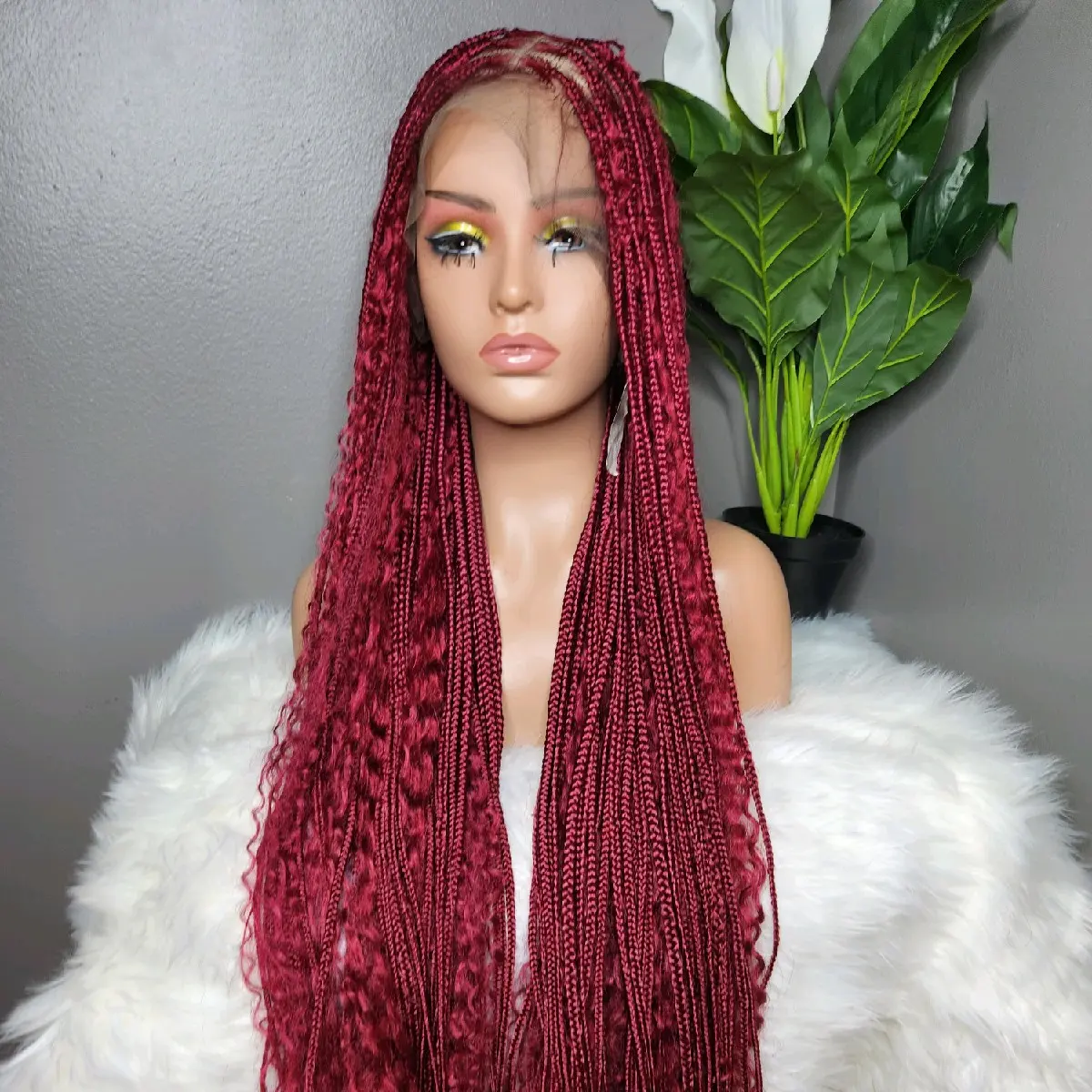 Burgundy Boho Lace Full Knotless Braids for a Unique Look