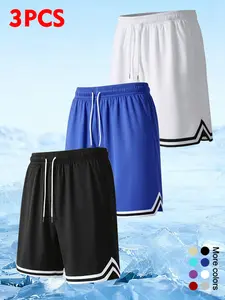 3-Pack Men’s summer drawstring-waist loose straight-leg striped casual athletic shorts with breathable mesh fabric—comfortable and soft—ideal for everyday outdoor sports, running, training, and fitness.