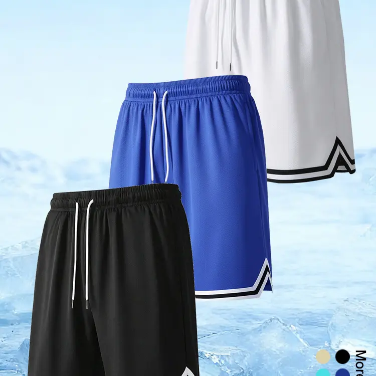 Men's 3-Pack Athleisure Shorts - Cooling Crew-Length Sports Shorts with Adjustable Drawstring Waist, Breathable Mesh Fabric, Loose Straight-Leg Striped Design, Ideal for Running, Training, Outdoor Activities