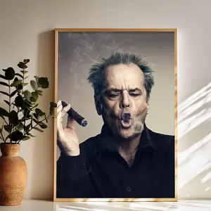 Jack Nicholson Cigar - Smoking Aura Wall Art Vintage Black and White Art Posters Funky Aesthetic Canvas Prints Retro Bar Cart Decor for Bar Bedroom