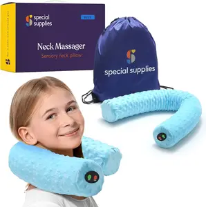 Special Supplies Sensory Vibrating Neck Pillow for Kids and Adults Plush Velvet Soft Cover with Textured Therapy Stimulation, Mind and Body Calming Relaxation- Blue