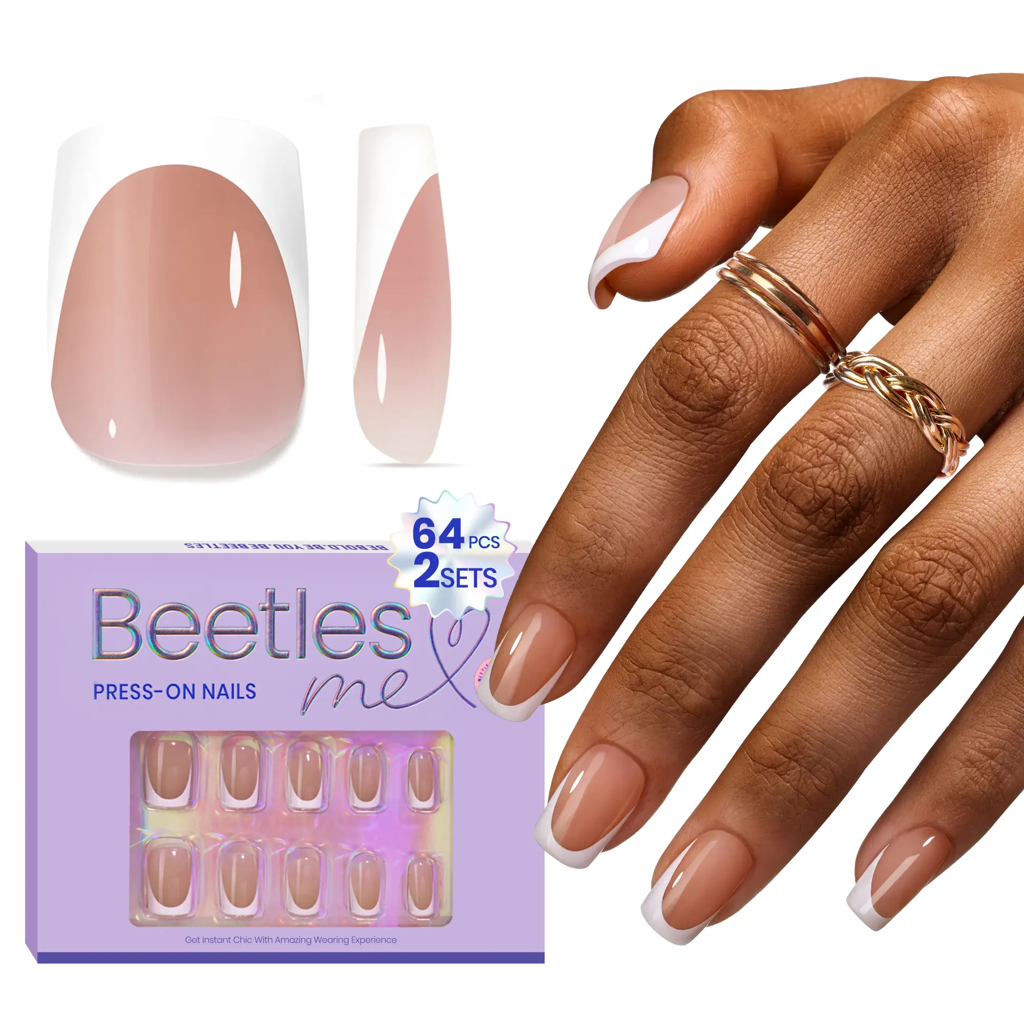 64 Pcs Brown Short Square Press On