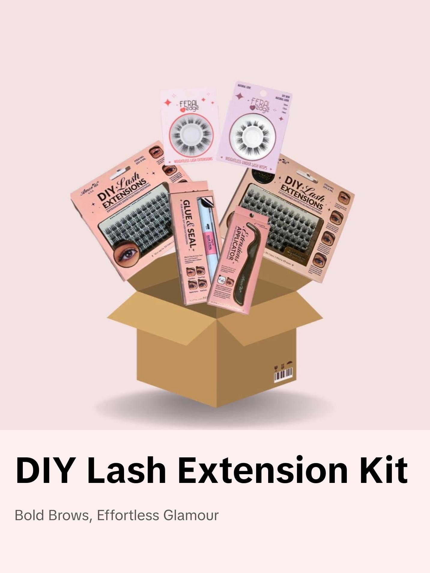 LashyBox Luxury DIY Lash Extensions Bundle - Natural Bold Dramatic Styles Synthetic Silk False Eyelashes Set with Glue Seal Applicator