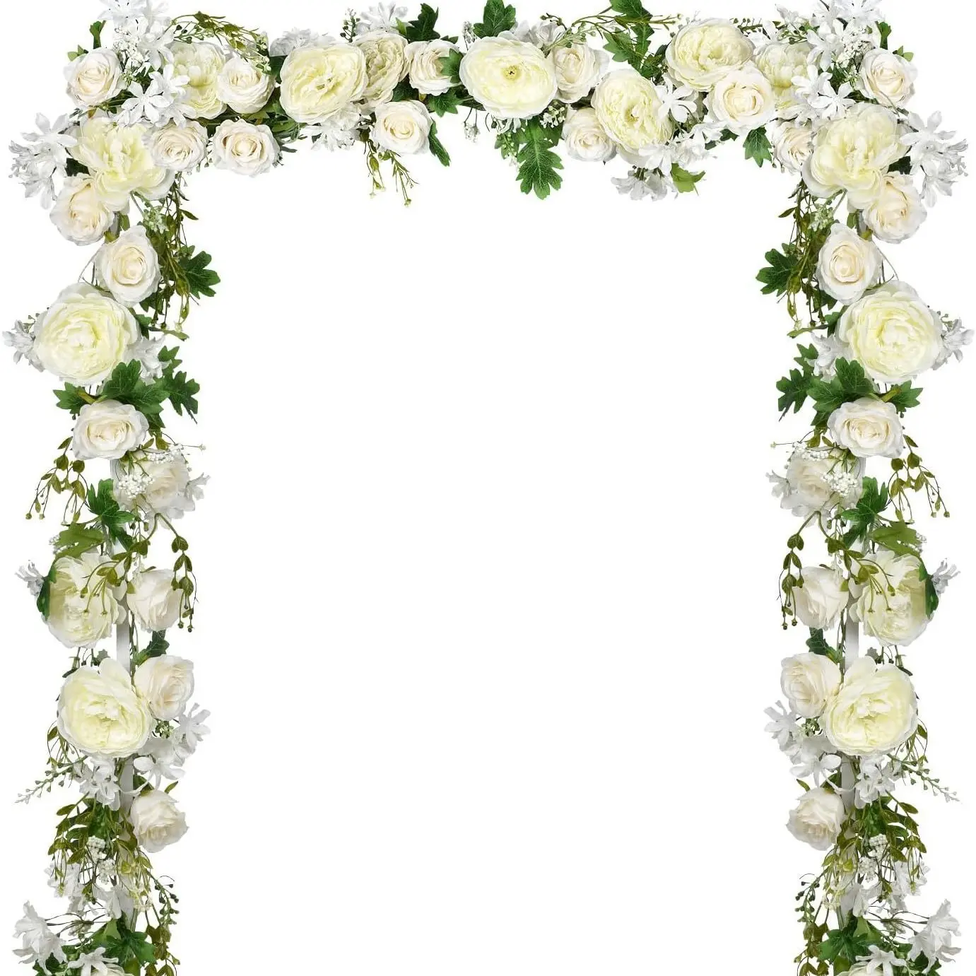 Multicolor Reusable Artificial Rose Garland - Mixed Blooms, Giant Artificial Flowers, Crisp White, Easy Install, Fade Resistant, Flexible Floral Decor for Wedding Arch, Wedding Decor, Party Setup