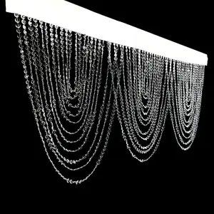 2 Pack Acrylic Crystal Beaded Curtain Valance with Fabric Top Rod Pocket, Triple Swag Diamond Cut Doorway Curtains - 23"x42"