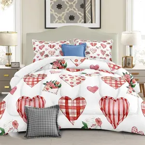 and Plaid Heart Valentine's Day Quilt Set, 3-Piece Ultra-Soft Bedding, Includes 1 Quilt and 2 Pillowcases, Perfect for Girls Teens Couples