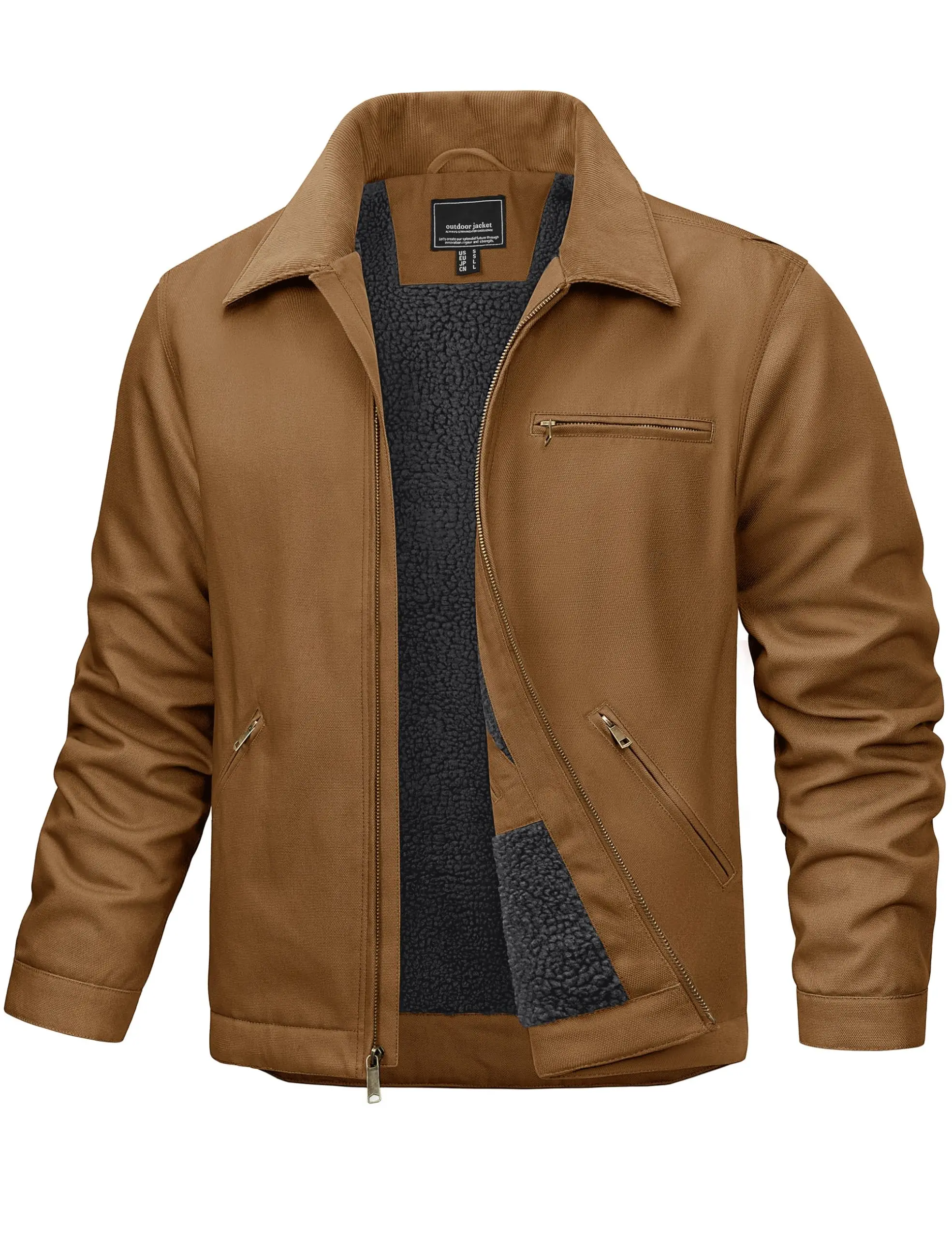 MAGCOMSEN Mens Work Jackets Construction Duck Canvas Jacket Fleece Lined Sherpa Waterproof Warm Winter Heavy Coats