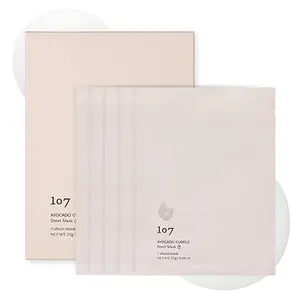 107 Avocado Face Mask, Pack of 5 Sheets, Infused with Avocado & Niacinamide, Nourishing & Moisturizing for Dry, Sensitive Skin, Korean Skincare, 0.88oz (25g) per Sheet