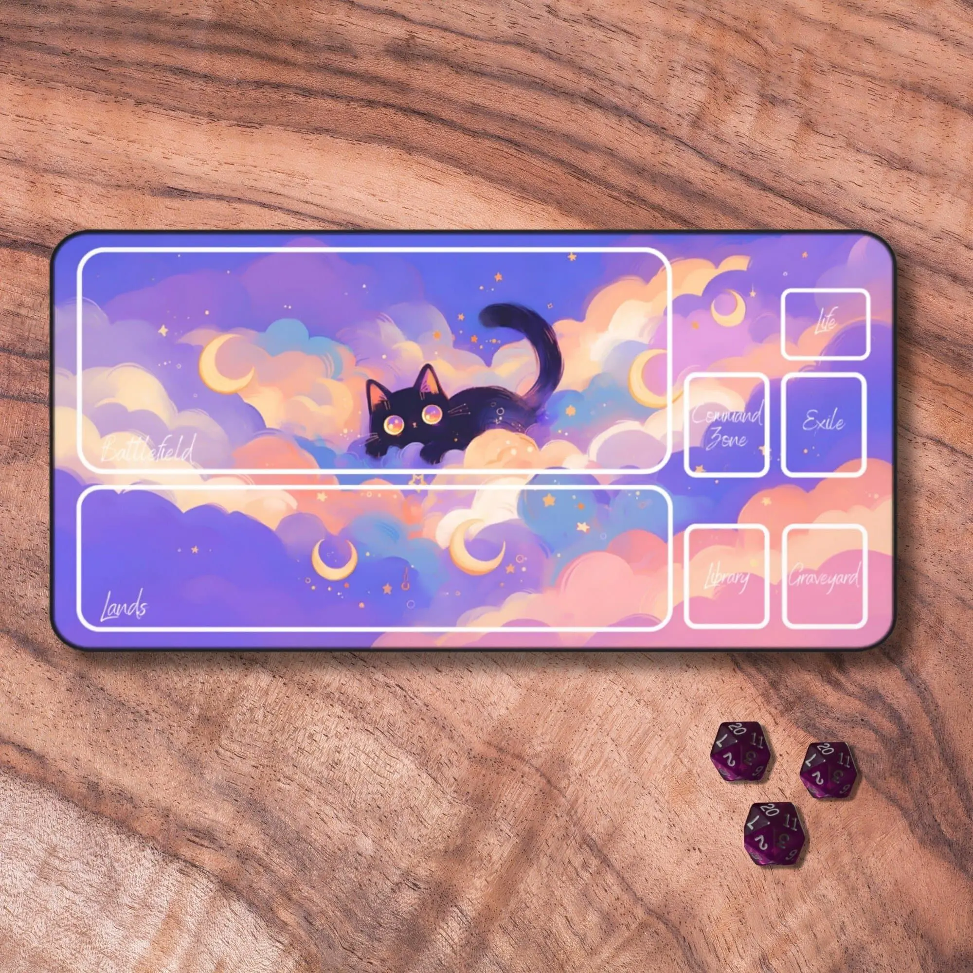 MTG Playmat Cat, Cute Purple TCG Playmat, MTG Play mat with Zones / No Zones, Gamer Girl Gifts, Gaming Mouse Pad Desk Mat, Home Decor