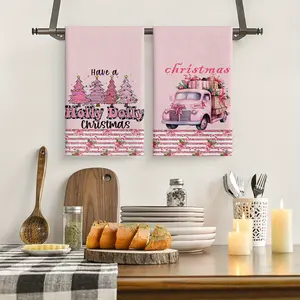 Christmas Truck Christmas Tree Two-Piece Set Super Absorbent Microfiber Kitchen Towels, Modern Style, Easy Clean