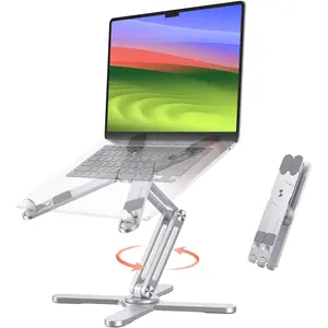 OMOTON 360 Rotating Laptop Stand Riser for Desk, Ergonomic Foldable Computer Stand Adjustable Height Angles for Collaborative Work, Easy Storage Fit Macbooks,All Laptops up to 16 inches, Silver