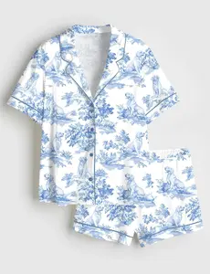 Women’s Golden Retriever Dog Lover Print Short Sleeve Silk Satin Pajama Set Soft Sleepwear