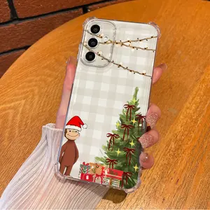 Christmas Monkey curious george iPhone Phone Case pattern Phone Case Childhood Favorite Cartoon  For SAMSUNG GALAXY A14 A15 A16 A25 A26 A34 A35 A36 A53 A54 A55 A56 4G 5G Four - corner Anti - fall Shell Cover with Full Lens Protection