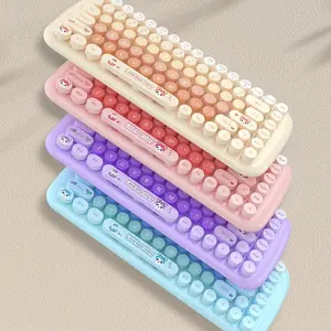 MOFII Cute Wireless Keyboard & Mouse Combo, 84 Typewriter Style Round Key Keyboard & Cat Shape Mouse, 2.4G Connectivity, Compatible with PC, Laptop