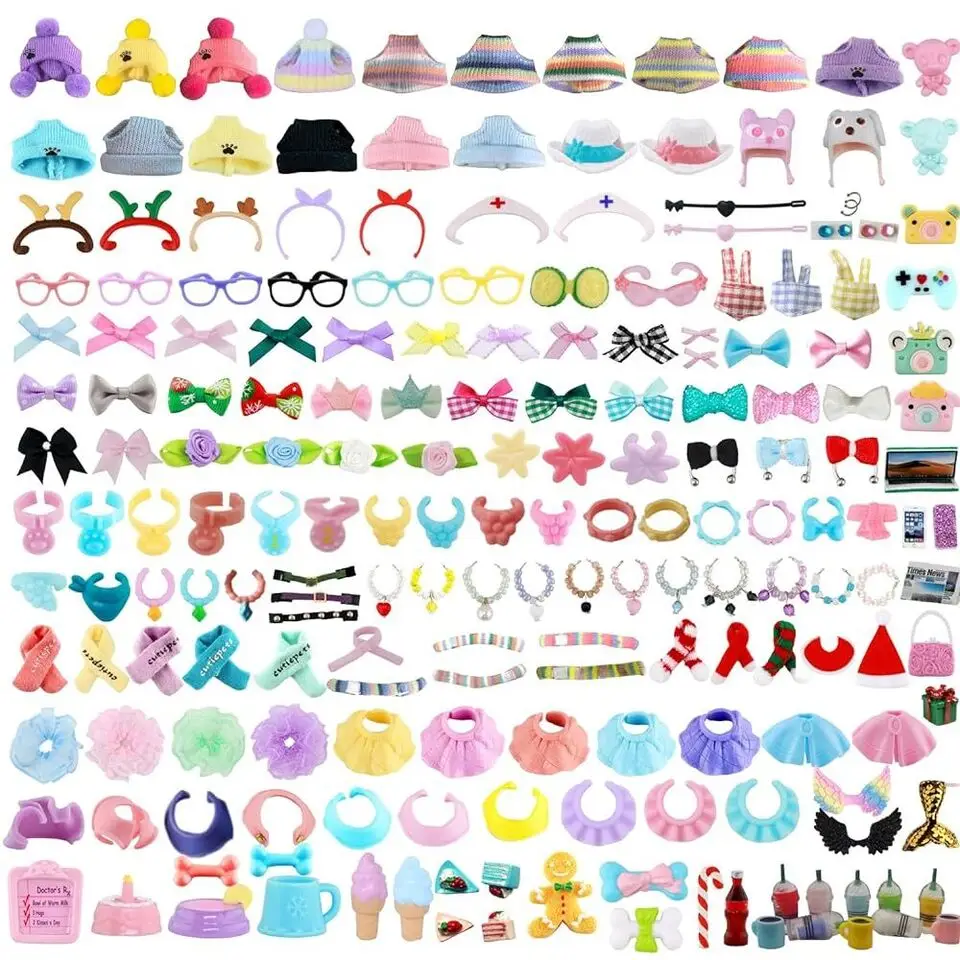 Diylpshome Accessories for lps Pets, (Random 25 pc) Hat Scarf Jacket Dress Bow Skirt Clothes Collar Foof and Drink Toy Accessories fit lps Cats and Do