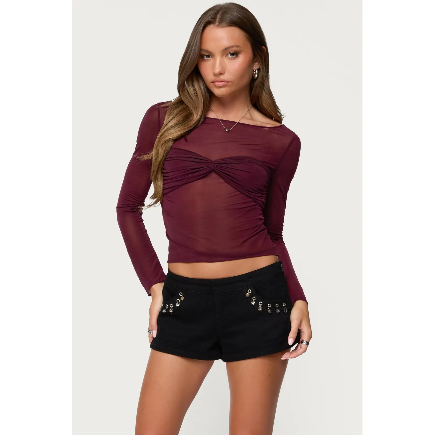 Oona Sheer Gathered Long Sleeve Top Oona Sheer Gathered Long Sleeve Top