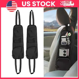 Car Seat Storage Hanging Bag 2 Pack Multi Pocket Car Organizer Seat Side Storage Bag with Mesh Net Pocket Zipper Pocket Waterproof Oxford Car Seat Organizer for Phone Wallet Glasses Car SUV Truck Interior Accessories Travel Storage