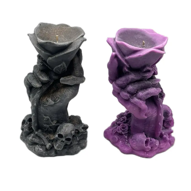Witchy Hand and Flower Candle - Design with Floral Motif and Unique Shape