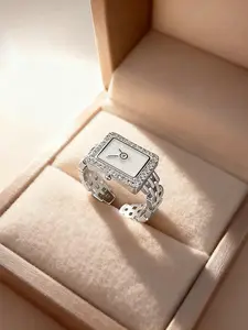 Plated 18k Gold Square Zircon Watch Shape Ring, Vintage Rectangular Dial Design, Elegant Ring, New Fashion Accessory, Fashion Rings, Unique Gift