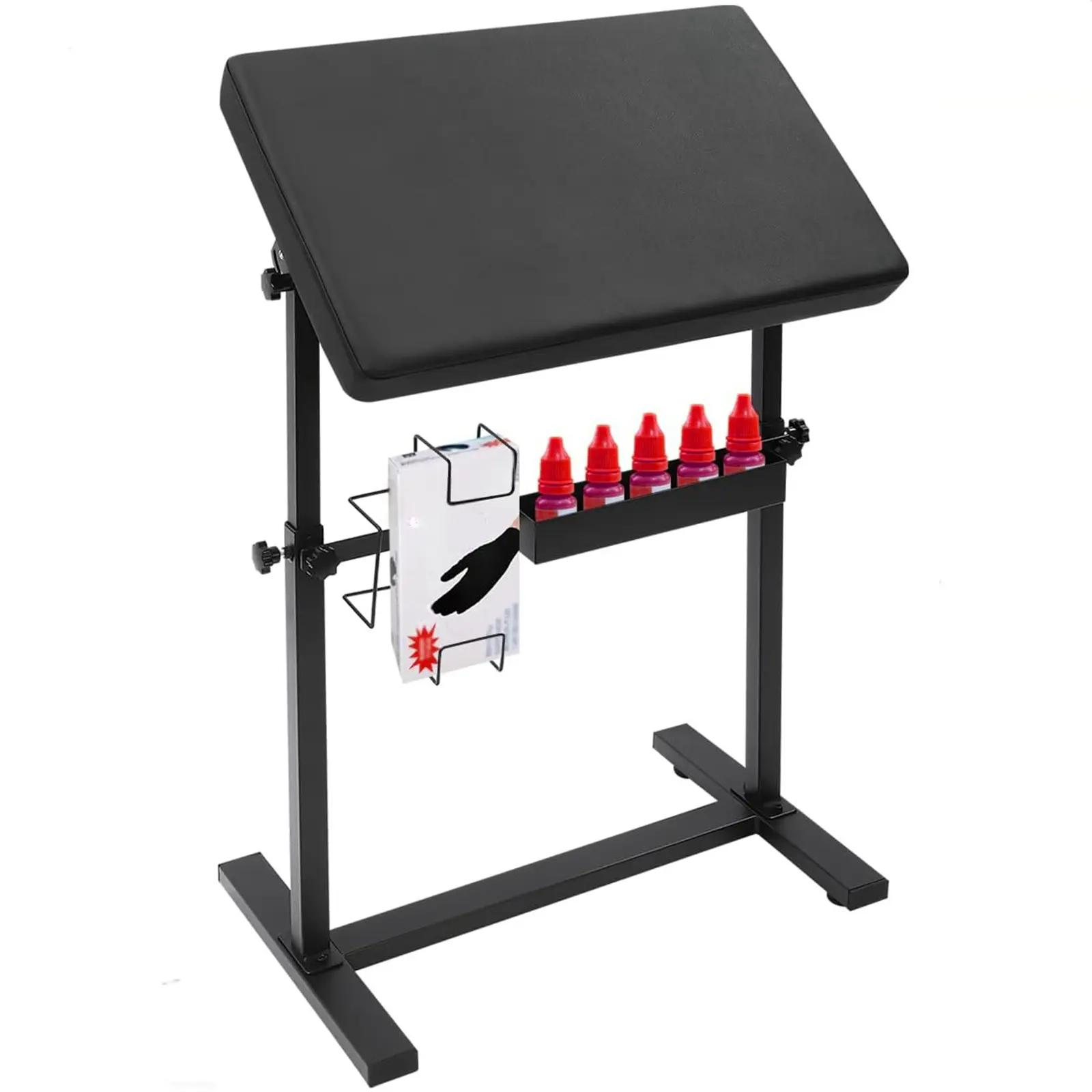 Large Tattoo Armrest Stand，Tattoo Arm Rest with PU Leather Soft Sponge, Armrest Tattoo with Rack and Storage Compartment, 180°Rotation Adjustable Height & Angel for Tattoo Station Tattoo Equipment