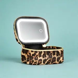 Travel Makeup Case with 3-Color LED Mirror – Portable Cosmetic Organizer Bag, Adjustable Compartments