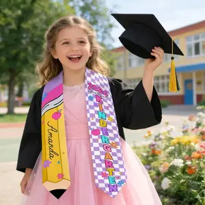 Personalized Kid Pencil Graduation Stole, Custom Name Crayon Pre-K Graduation Sash, Kindergarten Class of 2026 Graduation Gift for Boy Girl