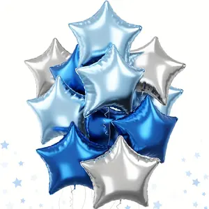 24Pcs Star Balloons Set, 10 Inch Silver Star Foil Balloons, light blue and Royal Blue Star Shaped Balloons Mylar Balloons Helium Balloons for Birthday Party Anniversary Wedding Baby Shower NEW yEAR Graduation Decorations