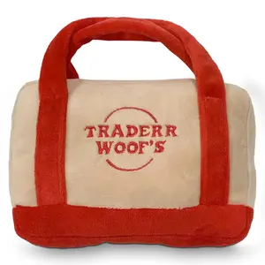 Chomp Haus Traderr Woofs – Luxurious Plush Dog Toy with Squeaker, Premium Fabric, Embroidered Details, Designer-Inspired Chew Toy, Fun Gift for Small to Medium Dogs & Dog Lovers