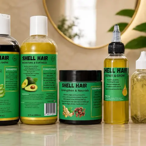 Kit of 5 Shell Hair Products_Booster, Oil, Pomade, Shampoo & Conditioner