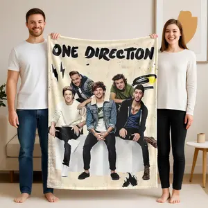 1 piece Official promotional photos of the band One Direction themed flannel blanket, Throw blanket, with modern design, suitable for sofas and beds, all-season use, super soft and comfortable, digitally printed pattern, 100% polyester material