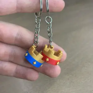 Clash Royale Crown Keychain - 3D Printed Red & Blue Sturdy Metal Keyring Lightweight PLA Plastic Unique Design Key Accessory