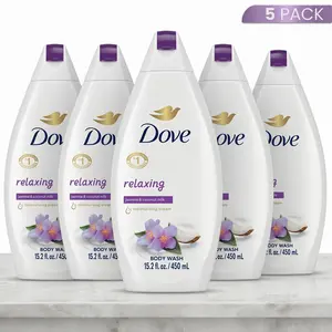 Dove Body Wash Relaxing Jasmine & Coconut Milk (5 Pack) 15.2oz / 450ml -  1/4 Moisturizing Cream & Plant Based
